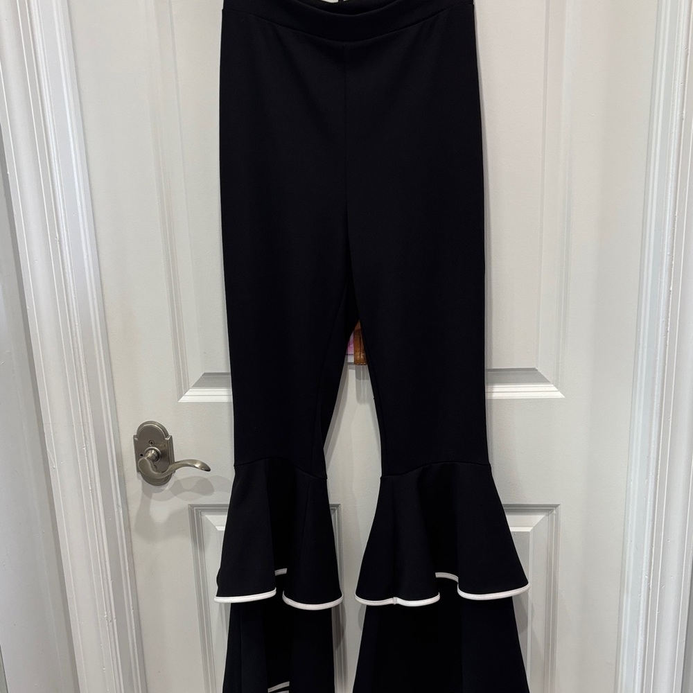 Love Culture Black Flare Pants with White Accents